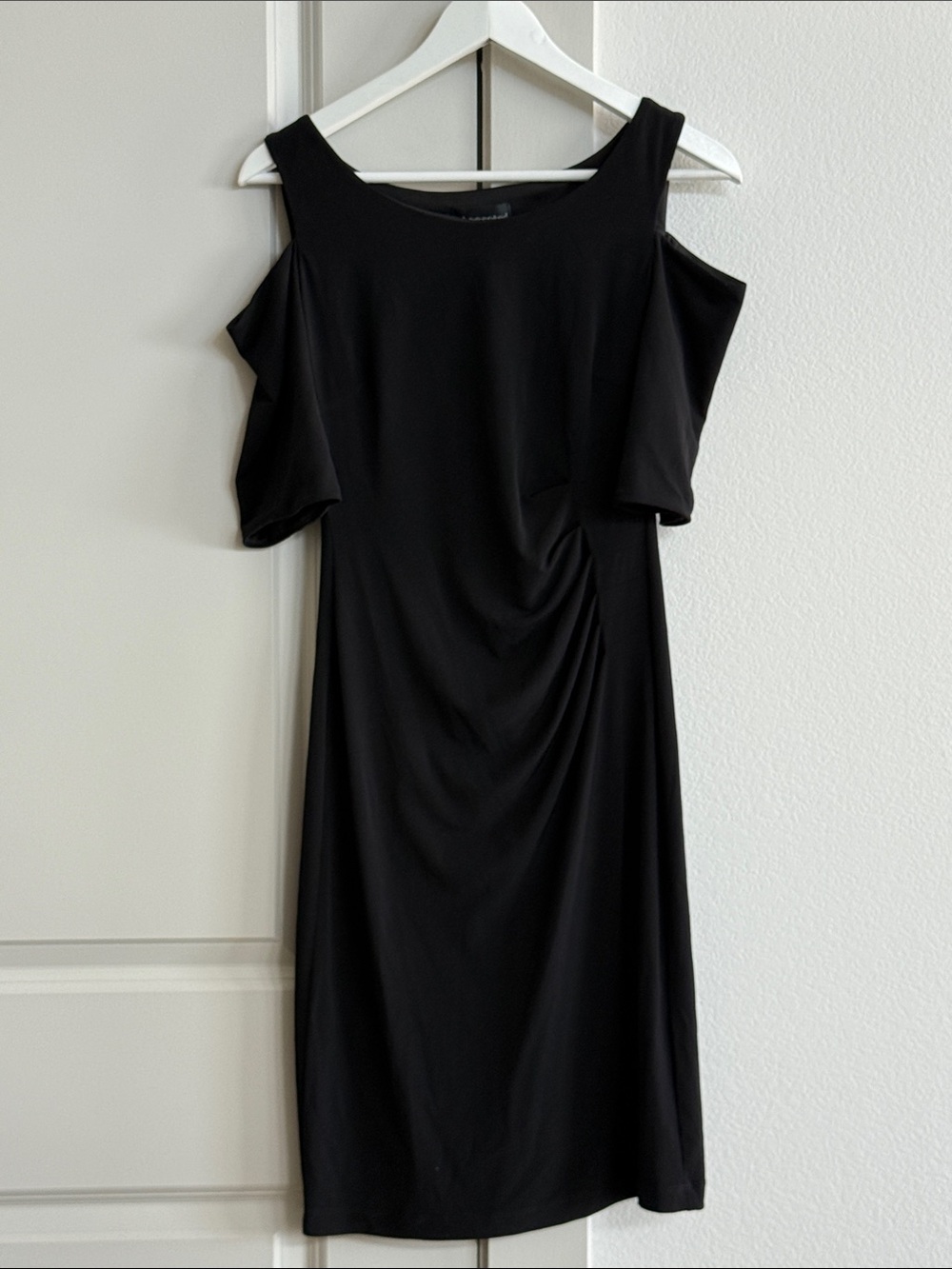connected apparel Black Cold-Shoulder Midi Dress